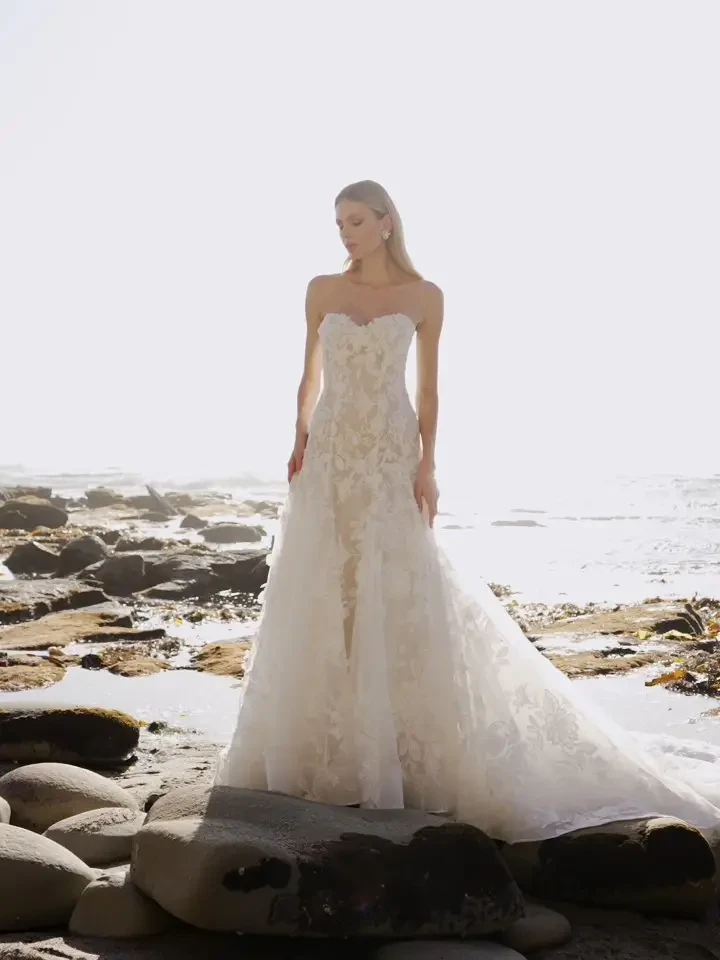 Calla Blanche Lavinia 3D Lace Drop-Waist A-Line Wedding Dress with Sweetheart Neckline #3 autoplay loop mute thumbnail