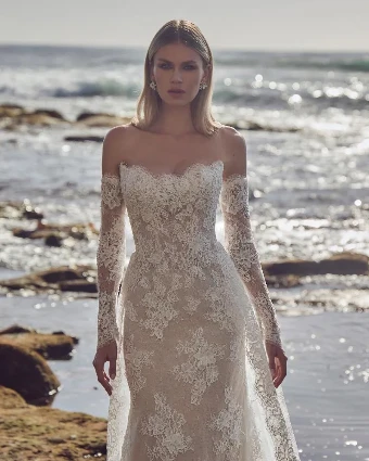 Calla Blanche Sylvia 3D Lace Sheath Wedding Dress with Detachable Overskirt and Sleeves #2 default thumbnail