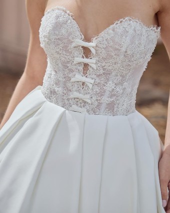 Calla Blanche Betty Lace and Satin Ball Gown Wedding Dress with Detachable Bows by L'amour #2 thumbnail